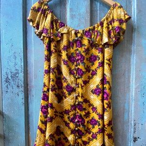 Off The Shoulder Button Down Mini Dress